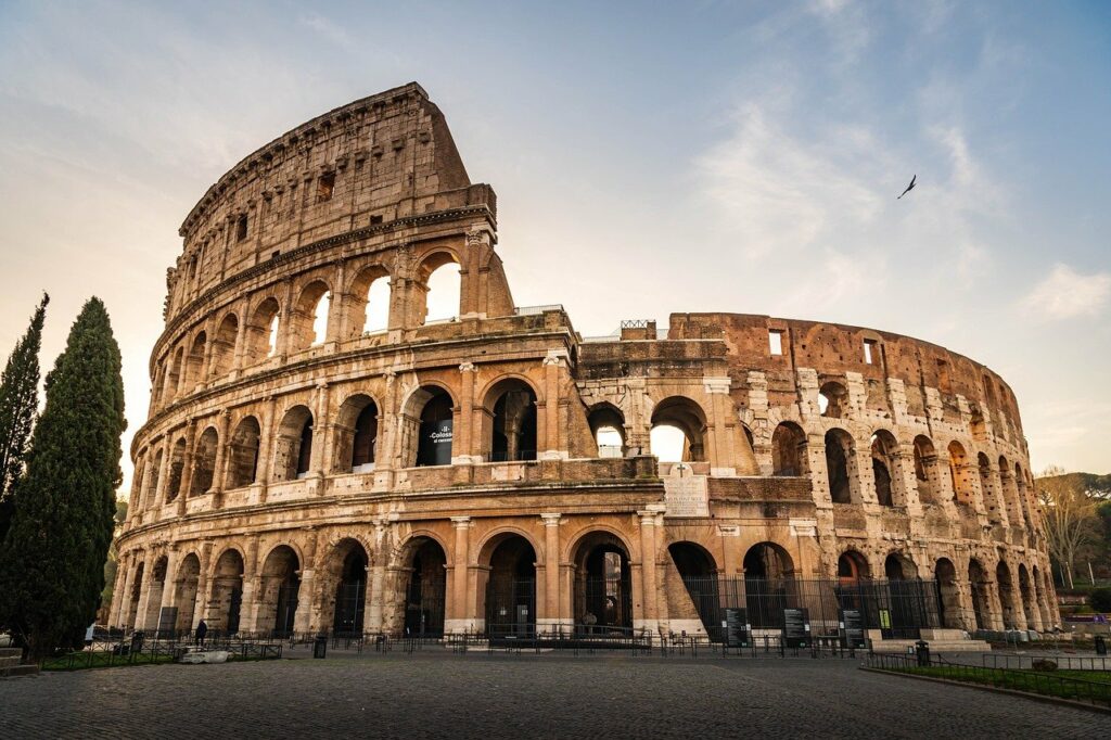 italy, nature, rome, colosseum, sunset, ancient architecture, travel, roman arena, tourists