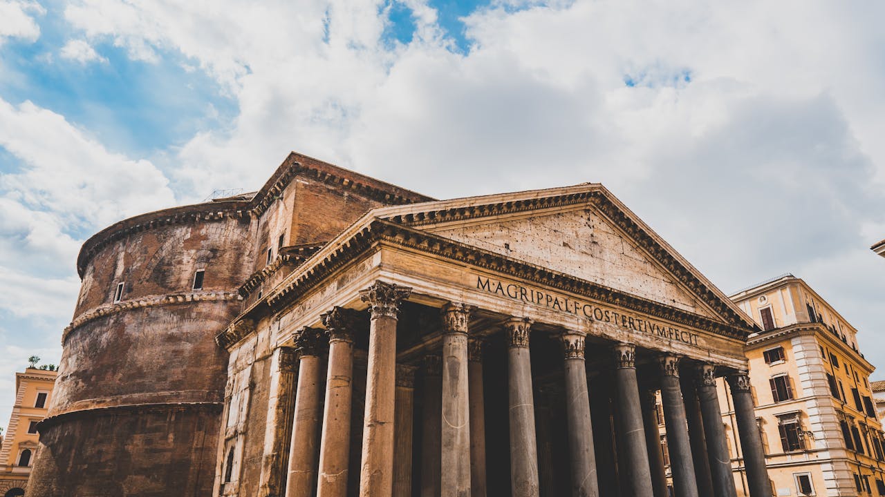 Stunning exterior of the Pantheon in Rome, showcasing ancient architecture and grandeur.